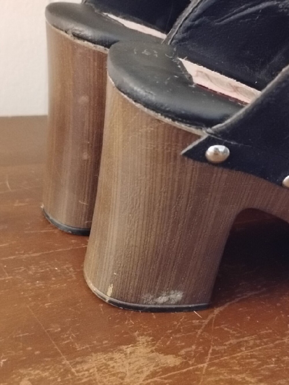 Sugar Black Studded Clog Mules with Wood Block Heel - Picture 5 of 8